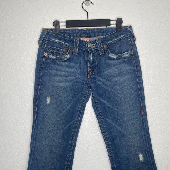 True Religion Womens Jeans Size 28 Distressed Denim Blue Bootcut Leg Jeans - Picture 8 of 16
